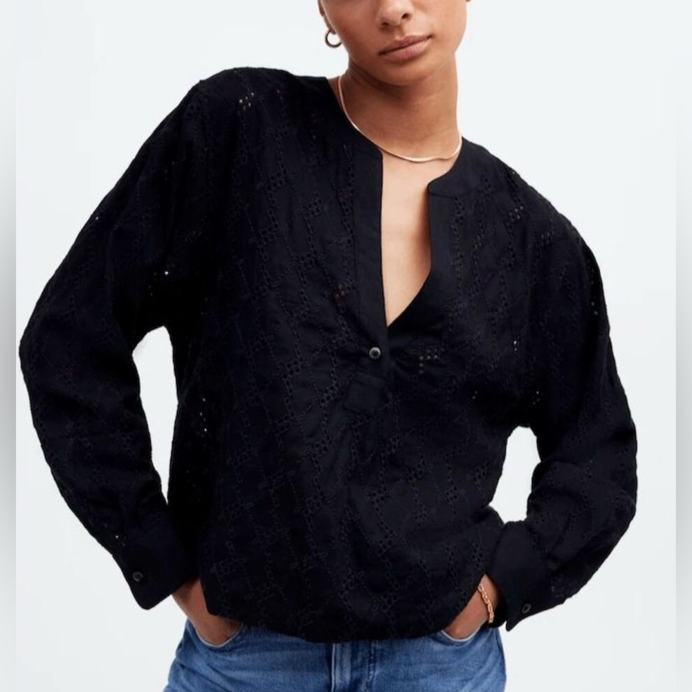 Madewell Black Eyelet LS Popover